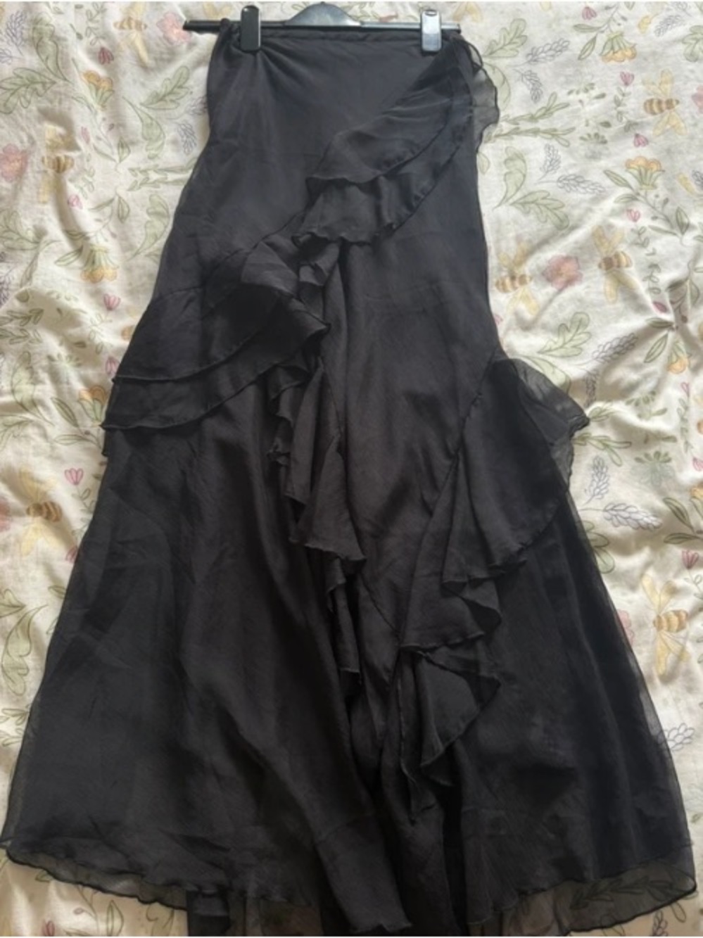 Asymmetrical Black Ruffle Midi Dress